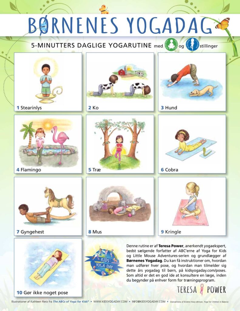Kids' Yoga Day 5 Minute Routine, Sitting and Standing Poses, Danish